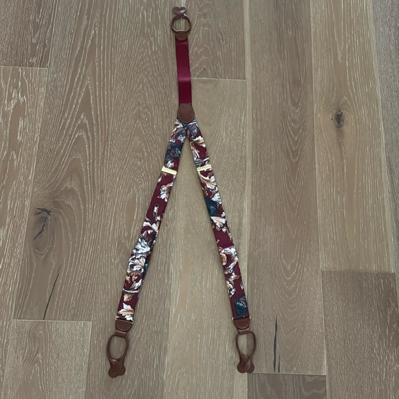 Pierre Cardin men’s OS Floral suspenders Maroon stretch gold like clips Leather - Picture 3 of 7